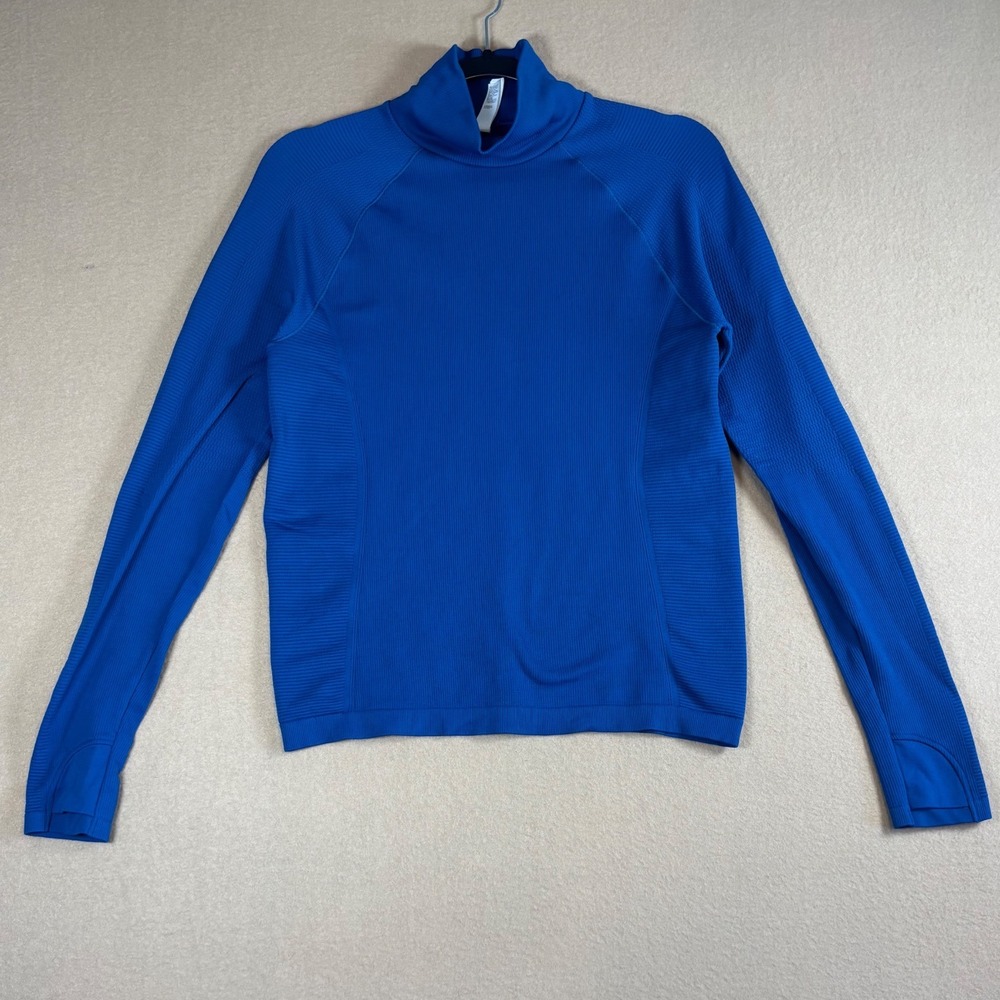 Athleta Momentum Seamless Mock Neck Top Royal Blue Long Sleeve Thumbhole Large